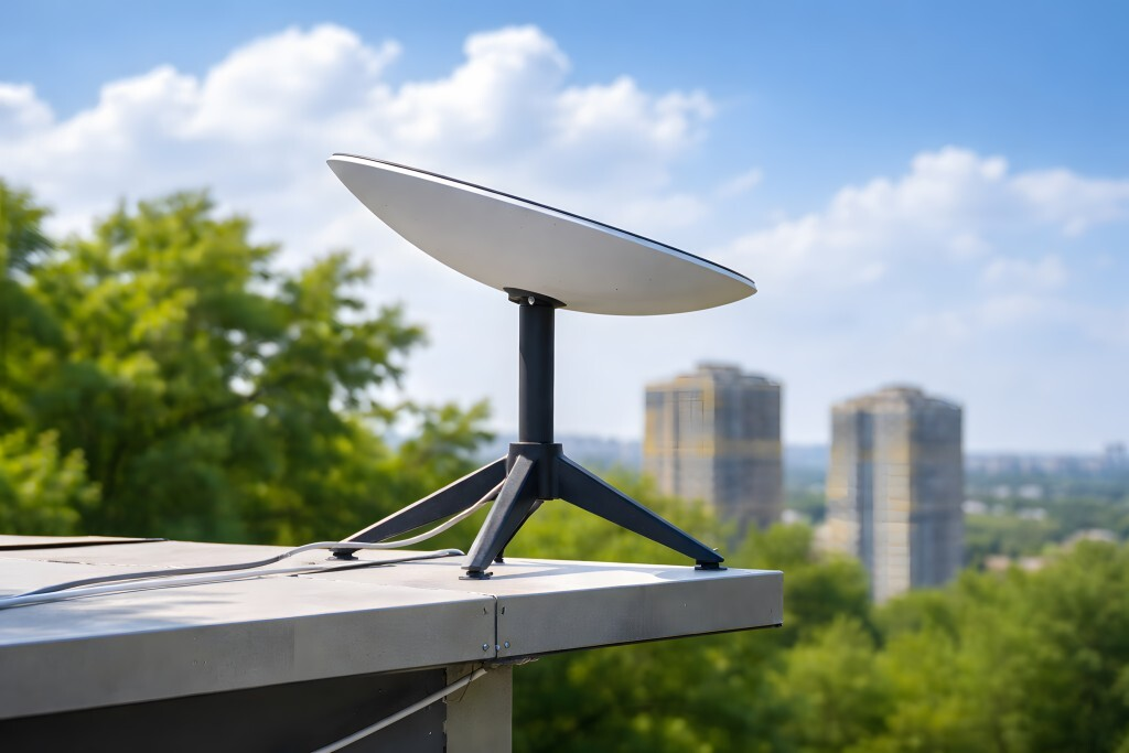 Satellite and wireless connectivity equipment at a remote jobsite