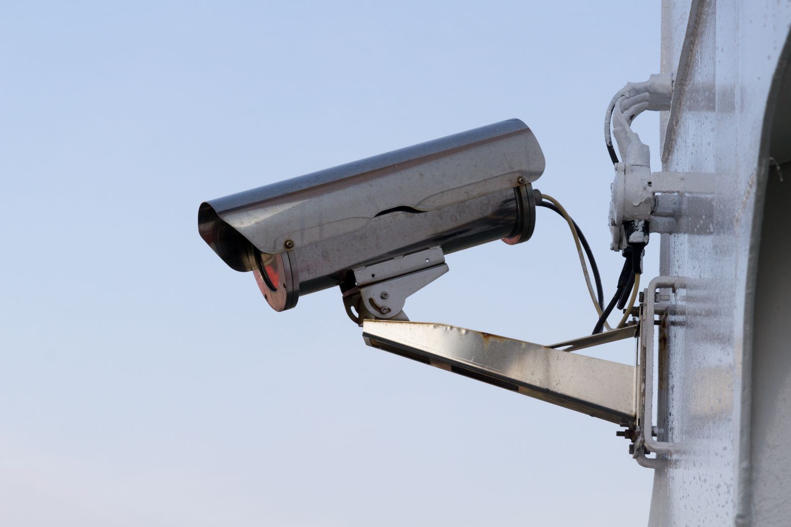 Weatherproof security camera installed outdoors